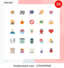 Group of 25 Modern Flat Colors Set for close; ice cream; screen; ice; pharmacy Editable Vector Design Elements