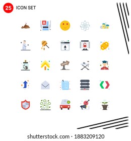 Grupo de 25 colores planos modernos para la comida; química; avergonzado; molécula; Elementos de diseño de vectores editables por átomo