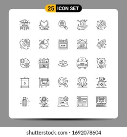 Group of 25 Modern Lines Set for vegetable; rice; research; real estate; building Editable Vector Design Elements