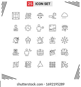Group of 25 Modern Lines Set for nature; sky rain; umbrella; share; folder Editable Vector Design Elements