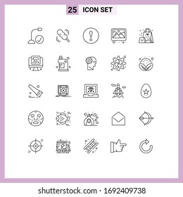 Group of 25 Modern Lines Set for present; bag; alert; decoration; photo Editable Vector Design Elements