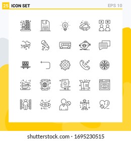 Group of 25 Modern Lines Set for sun; day; save; cloud; insight Editable Vector Design Elements
