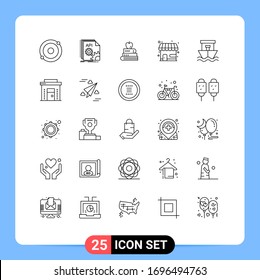 Group of 25 Modern Lines Set for beach; store; book; shop; market Editable Vector Design Elements