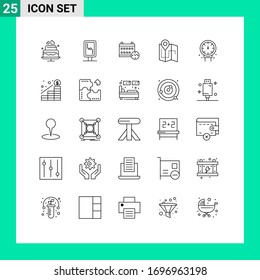 Grupo de 25 líneas modernas fijadas para los indicadores; pista; calendario; plan; mapas Elementos de diseño de vectores editables