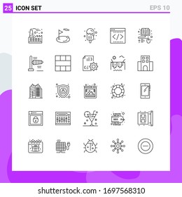 Group of 25 Modern Lines Set for startup; company; sport; coding; summer Editable Vector Design Elements