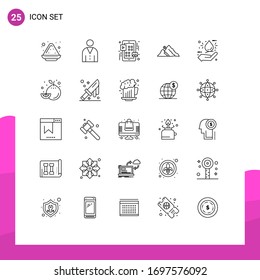 Group of 25 Modern Lines Set for sun; hill; user; landscape; play Editable Vector Design Elements