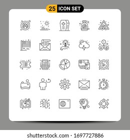 Group of 25 Modern Lines Set for risk; alert; coffin; jar; cookies Editable Vector Design Elements