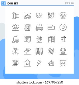Group of 25 Modern Lines Set for bulb; infected; joystick; hard disk; heart care Editable Vector Design Elements