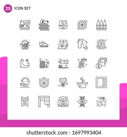 Group of 25 Modern Lines Set for garden; sunflower; handset; sun; flower Editable Vector Design Elements