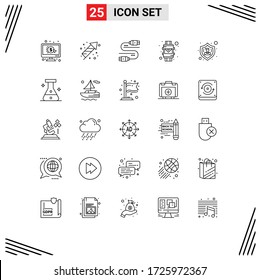 Group of 25 Modern Lines Set for people; smart watch; cable; smart wrist; email Editable Vector Design Elements