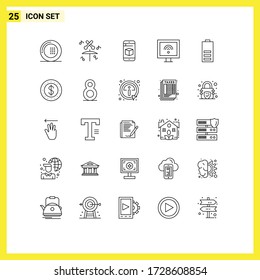 Group of 25 Modern Lines Set for electric; tv; mobile; smart; entertainment Editable Vector Design Elements