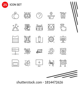 Group of 25 Modern Lines Set for transport; present; basic; pot; flower Editable Vector Design Elements