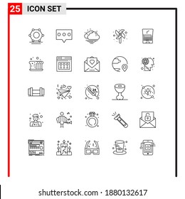 Group of 25 Modern Lines Set for bakery; laptop; weather; device; computer Editable Vector Design Elements