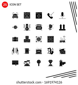Gruppe von 25 modernen Solid-Glyphen, Set für Audio; ausgehende Tätigkeit; Profil; mobil; Design-Elemente für Vektorillustration mit Zieladressen