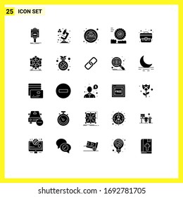 Group of 25 Modern Solid Glyphs Set for bag; case; cab; business; motion Editable Vector Design Elements