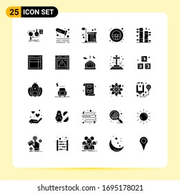 Group of 25 Modern Solid Glyphs Set for wheel; steering; tube; helm; packaging Editable Vector Design Elements