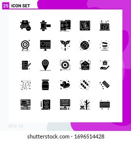 Group of 25 Modern Solid Glyphs Set for smartphone; payments; data; payment; syncing Editable Vector Design Elements