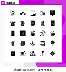 Group of 25 Modern Solid Glyphs Set for key; video; sorting; monitor; cash Editable Vector Design Elements