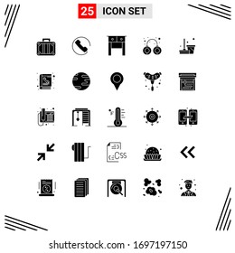 Group of 25 Modern Solid Glyphs Set for sweep; clean; drawer; broom; police Editable Vector Design Elements