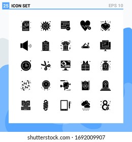 Grupo de 25 signos y símbolos de glifos sólidos para el latido; médico; programa; planificación; elementos de diseño de vectores editables para eventos