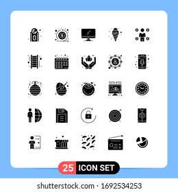 Group of 25 Solid Glyphs Signs and Symbols for buyer; cold; monitor; ice cream; cream Editable Vector Design Elements