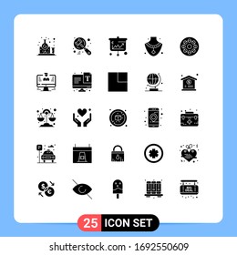 Grupo de 25 signos y símbolos de glifos sólidos para películas; joyería; proyector; gema; elementos de diseño de vectores editables de economía
