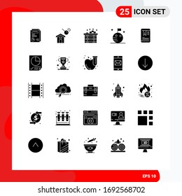 Group of 25 Solid Glyphs Signs and Symbols for data; tag; spa; mobile; moon Editable Vector Design Elements