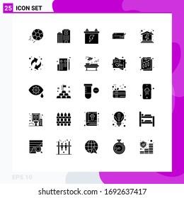 Group of 25 Solid Glyphs Signs and Symbols for finance; bank check; care; bank; energy Editable Vector Design Elements