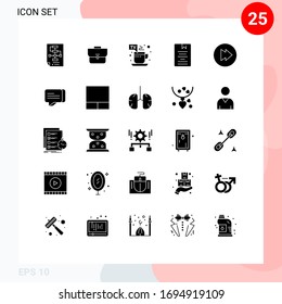 Group of 25 Solid Glyphs Signs and Symbols for learning; education; workbag; e; tv break Editable Vector Design Elements