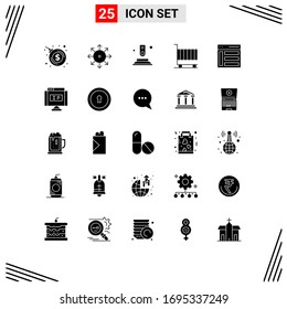 Grupo de 25 Símbolos y Signos de Glifos Sólidos para la comunicación; comercialización; prensa; financiación; elementos de diseño de vectores editables para empresas