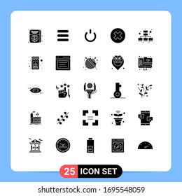 Gruppe von 25 festen Glyphen, Zeichen und Symbole für das Web; Unternehmen; abgeschaltet; entfernen; Bearbeiten von Design-Elementen für Vektorillustrationen löschen