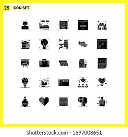 Group of 25 Solid Glyphs Signs and Symbols for site; online; sleep; internet; recording Editable Vector Design Elements