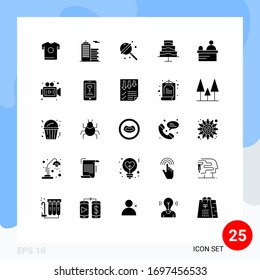 Group of 25 Solid Glyphs Signs and Symbols for window; cashier; candy; photo; editor Editable Vector Design Elements