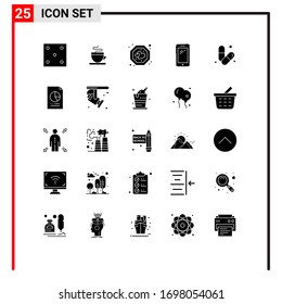 Group of 25 Solid Glyphs Signs and Symbols for gym; samsung; heart; huawei; smart phone Editable Vector Design Elements