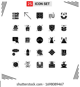 Grupo de 25 signos y símbolos de glifos sólidos para el mundo; signo de amor; gabinete; logotipo de amor; elementos de diseño de vectores editables para el corazón