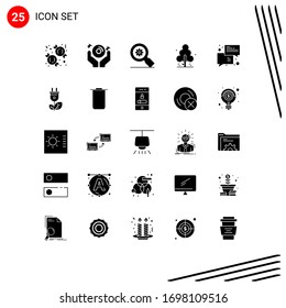 Group of 25 Solid Glyphs Signs and Symbols for trade; spring; party; pine; setting Editable Vector Design Elements
