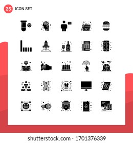 Group of 25 Solid Glyphs Signs and Symbols for eat; burger; card; case; strategy Editable Vector Design Elements