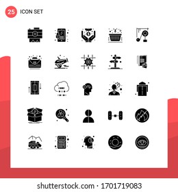 Group of 25 Solid Glyphs Signs and Symbols for science; device; donation; marketing; business Editable Vector Design Elements