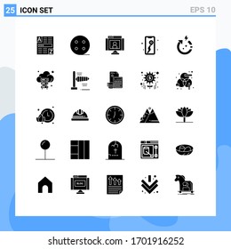 Group of 25 Solid Glyphs Signs and Symbols for power; camping; communications; map; mobile Editable Vector Design Elements