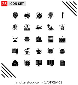 Group of 25 Solid Glyphs Signs and Symbols for design; pen; horror; light; heart Editable Vector Design Elements