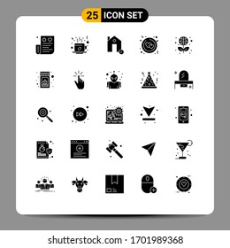 Group of 25 Solid Glyphs Signs and Symbols for ring; circle; drink; percentage; estate Editable Vector Design Elements