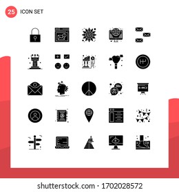 Gruppe von 25 festen Glyphen, Zeichen und Symbole für das Web; Internet; Alarm; Hosting; Danksagungen für Design-Elemente für redaktionelle Vektorillustration