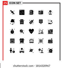 Group of 25 Solid Glyphs Signs and Symbols for floor; idea; pdf document; creativity; graphic Editable Vector Design Elements