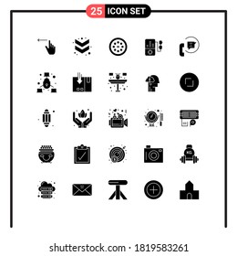 Group of 25 Solid Glyphs Signs and Symbols for phone; contact; mechanical; communication; play Editable Vector Design Elements