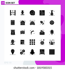 Group of 25 Solid Glyphs Signs and Symbols for biology; analysis; disc; arrow; screen Editable Vector Design Elements