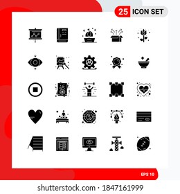 Grupo de 25 Símbolos y Signos de Glifos Sólidos para caja abierta; , apoyo; liberación; Elementos de diseño de vectores editables de envío