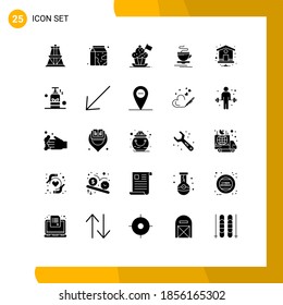 Group of 25 Solid Glyphs Signs and Symbols for home; hot; chef; cup; flag Editable Vector Design Elements