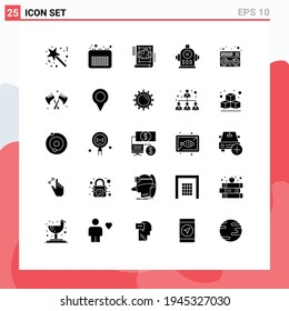 Group of 25 Solid Glyphs Signs and Symbols for midi; hydrant; note; fire; plan Editable Vector Design Elements