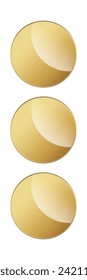 Group of 3 Gold circle button on isolated white background and 3 luxury gold icon, element, symbol on isolated white. Vector illustration
