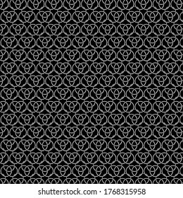 Group of 3 white rings in a hex seamless repeat pattern with a black background
